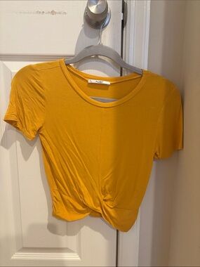 Papaya Mustard Twist-Front Crop Tee